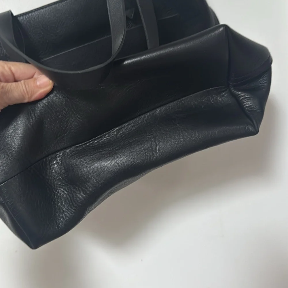 New Madewell Zip-Top Medium Transport Leather Tote Black